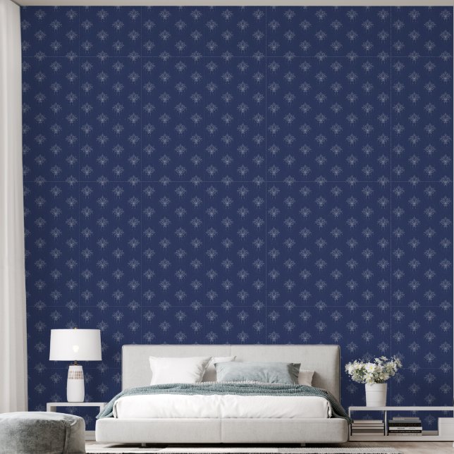 Papier Peint Élégant Boho céleste Floral Lotus Bleu foncé (Chambre à coucher)
