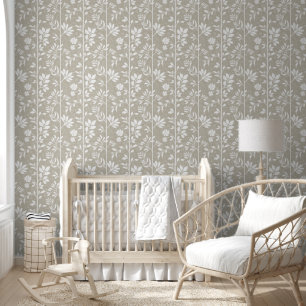 Papier Peint Élégant Botanique Beige Chaud Floral Poétique