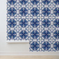 Elégant Carrelage Floral Bleu et Blanc
