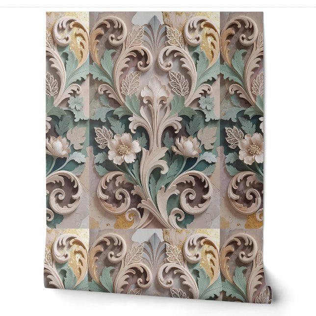Papier Peint Elegant Carved Floral Baroque Design (Déroulement)