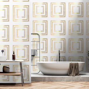 Papier Peint Elégant chic or blanc carré gros tuiles