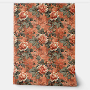 Papier Peint Élégant chic teracotta rouille shabby rose anglais