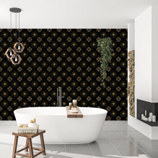 Papier Peint Élégant Élégant Noir Et Or Étoiles Et Soleils (Créateur téléchargé)