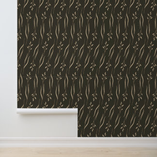 Papier Peint Elégant Feuille beige sur foncé