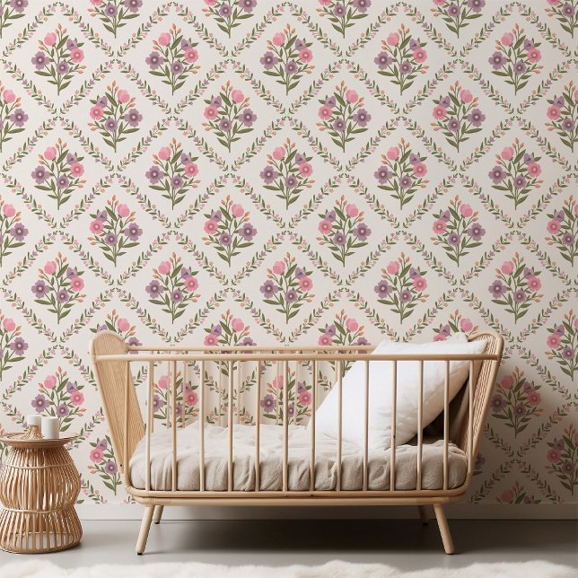 Papier Peint Élégant Fleur sauvage Vintage Diamond Multicolore (Créateur téléchargé)