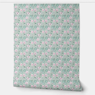 Papier Peint Élégant Floral moderne rose et vert