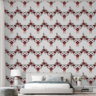 Papier Peint Élégant Floral Rouge Rose Blanc