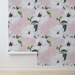 Papier Peint Elégant Hibiscus blanc sur Arrière - plan rose dou