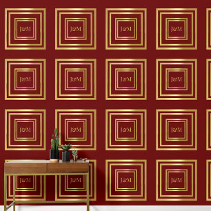 Papier Peint Élégant luxe rouge et or monogramme nom initial