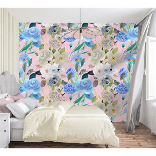 Papier Peint Élégant Moderne Whimsical Floral Stripes Blush Ros