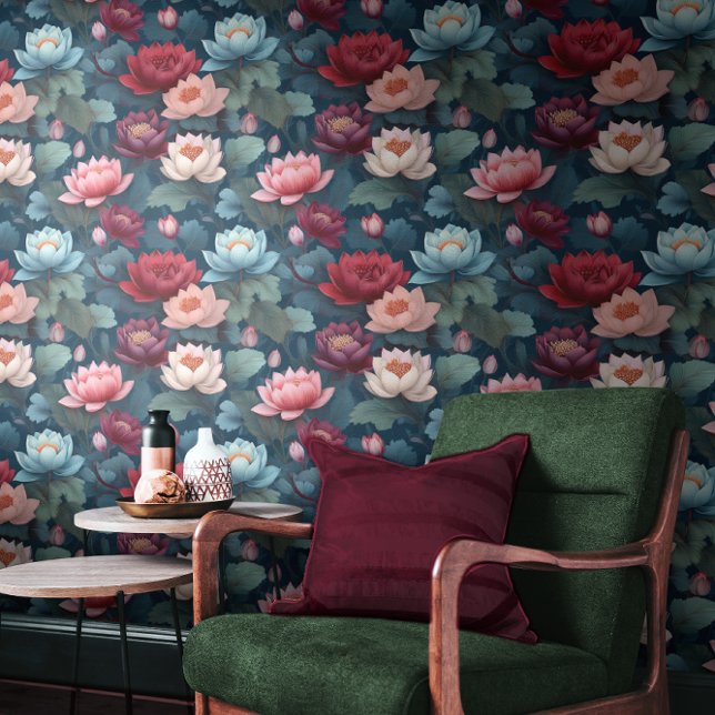 Papier Peint Élégant Moody Moderne Lotus Motif (Elegant Moody Modern Lotus Flower Pattern Wallpaper)