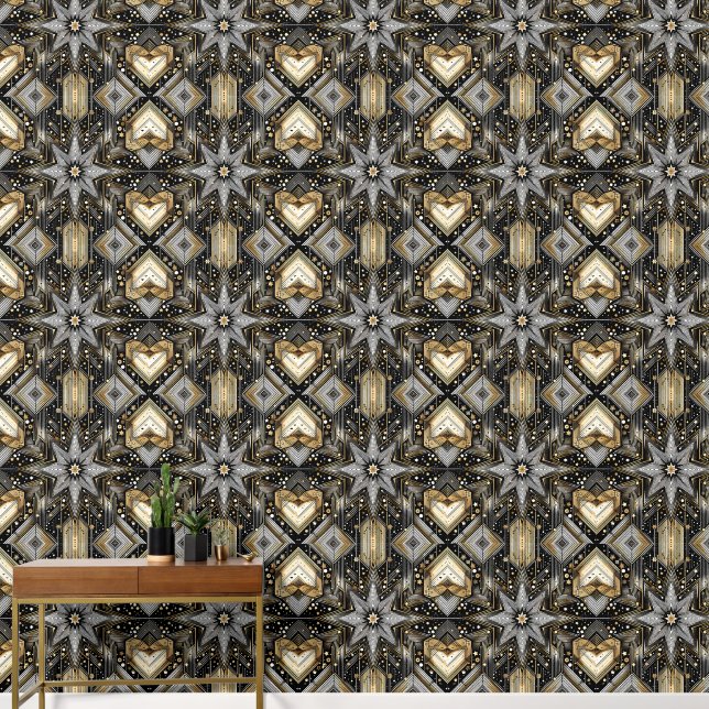 Papier Peint Élégant Motif Art déco noir et or (Couloir)