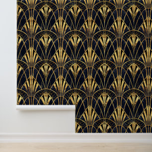 Papier Peint Élégant motif carrelé Art déco en or noir