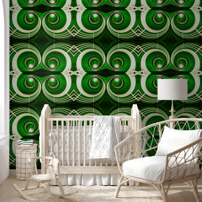 Papier Peint Élégant motif en spirale en L vert blanc miroir (Enfants)