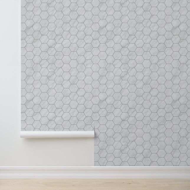 Papier Peint Élégant Motif géométrique Hexagonal Gris (Application)