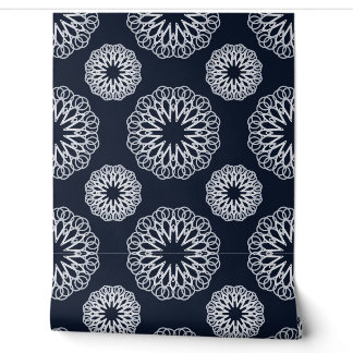 Papier Peint Élégant motif mandala bleu marine et blanc