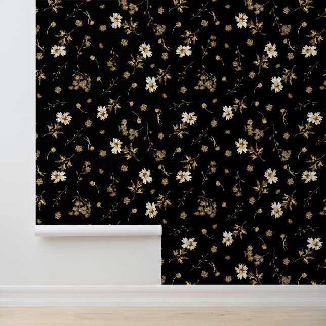 Papier Peint Élégant motif Vintage beige floral foncé (Application)