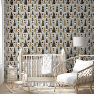 Papier Peint Elégant or et noir Motif de Noël - Festif