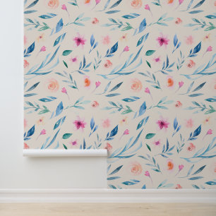 Papier Peint Élégant Premium   Fleurs d'aquarelle sur crème
