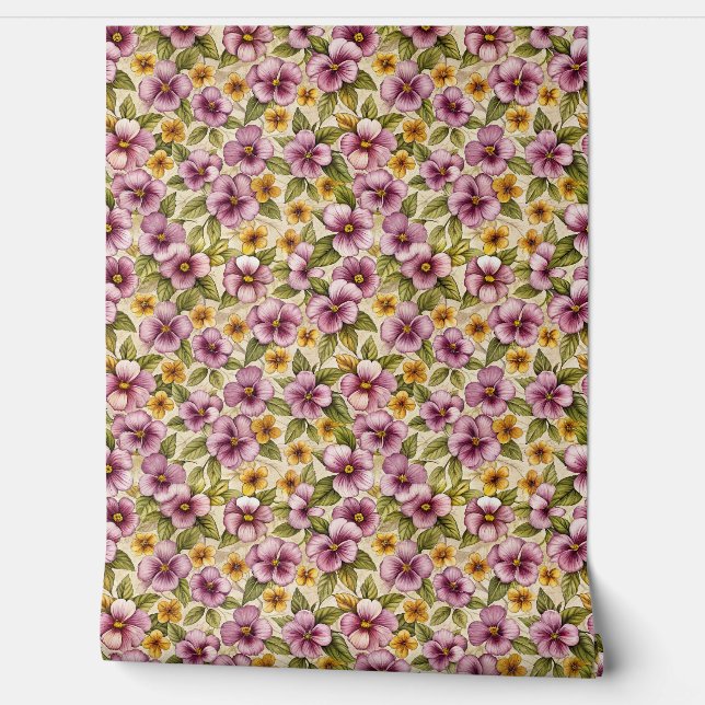 Papier Peint Élégant rose or rose pâle rose jaune violet (Déroulement)