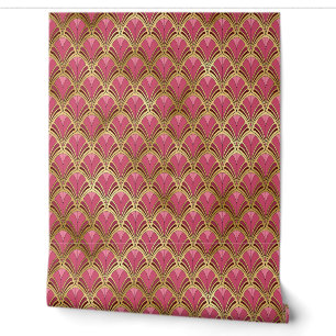 Papier Peint Elégant rose rouge or Art déco Motif Vintage
