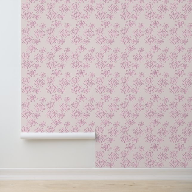 Papier Peint Élégant rose sur un Doodle Floral Blush (Application)