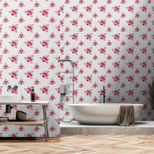 Papier Peint Elégant Rouge Roses Floral Line Art sur Dawn rose