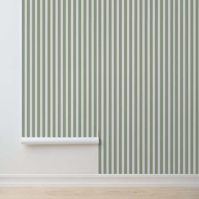 Papier Peint Élégant Sage Classé Vert Français Ticking Stripes (Application)