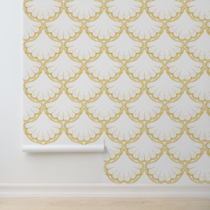 Papier Peint Elégant thème nautique Coquille d'or motif blanc