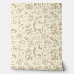 Papier Peint Elégant Toile Beige Vintage Cheval Motif Floral