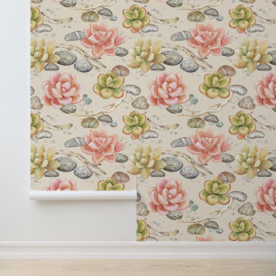 Papier Peint Elégant vintage Aquarelle Succulents Twigs Stones