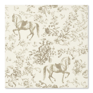 Papier Peint Élégant Vintage Cheval Beige Or Motif Floral