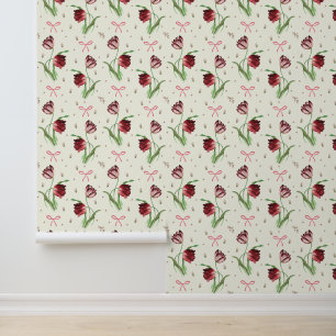 Papier Peint Élégant Vintage Spring Bows Tulips Motif Floral
