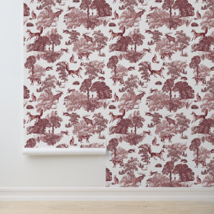 Papier Peint Élégant Vintage Toile Rouge Fox Forêt Animaux