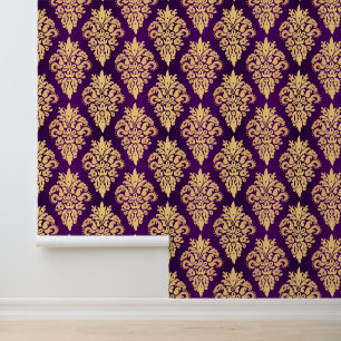 Papier Peint Elégant violet et or classique Damask