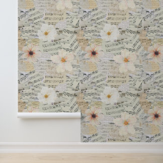 Papier Peint Elégante aquarelle Florale Vintage feuille musique
