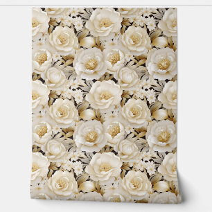 Papier Peint Élégante crème 3d et fleurs dorées printemps fleur