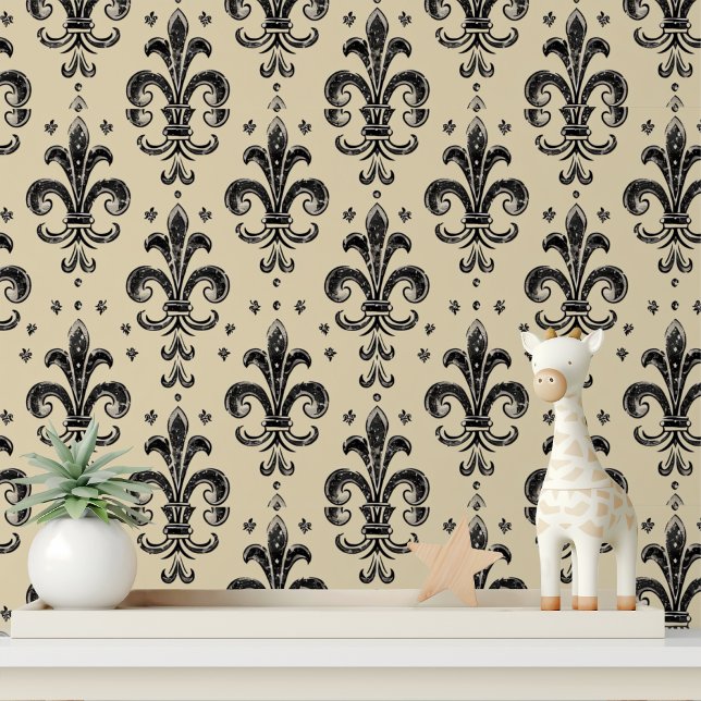 Papier Peint Elégante crème noire Fleur de Lis Motif (Créateur téléchargé)