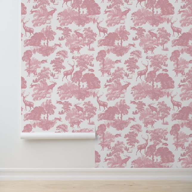 Papier Peint Élégante fille rose cerf forêt animaux toile (Application)