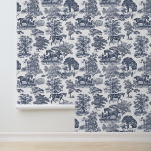 Papier Peint Élégante Toile de Cheval Bleu Poussiéreux Vintage