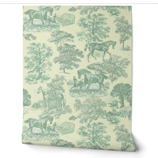Papier Peint Élégante Toile de Cheval Crème Sage Rustique Chic