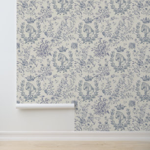 Papier Peint Elégante Toile équestre Vintage Dusty Blue Grey