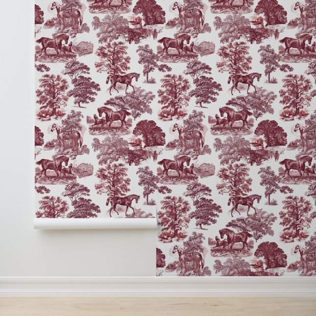 Papier Peint Élégante Toile Rustique Cheval Rouge (Application)