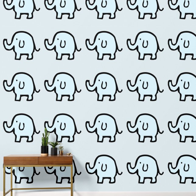 Papier Peint Eléphants Animaux Motifs Bébé Bleu Garçon Fille mi (Couloir)