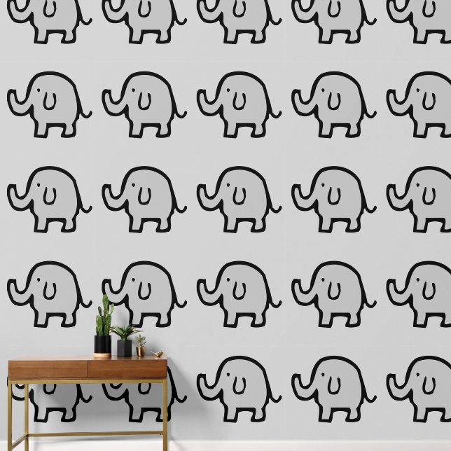 Papier Peint Eléphants Animaux Motifs Bébé Garçon fille mignonn (Couloir)