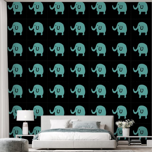 Papier Peint Eléphants Motifs animaux bébé garçon fille bleu no (Chambre à coucher)