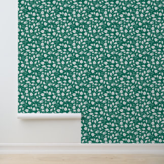 Papier Peint Emeraude et florale blanche