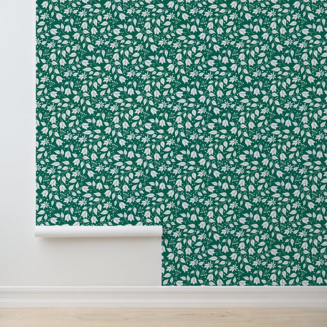 Papier Peint Emeraude et florale blanche (Application)