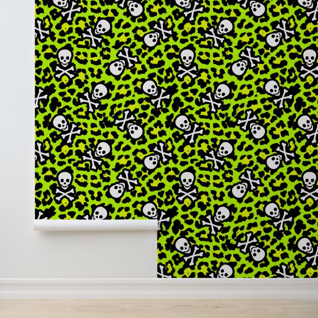 Papier Peint Empreinte de léopard Punk Rock des années 80 vert  (Application)