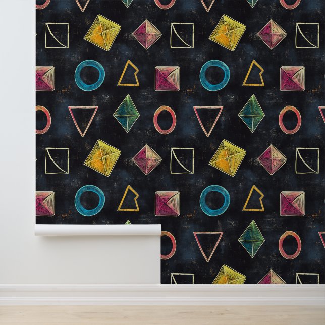 Papier peint en damier noir aux formes géométrique (Application)